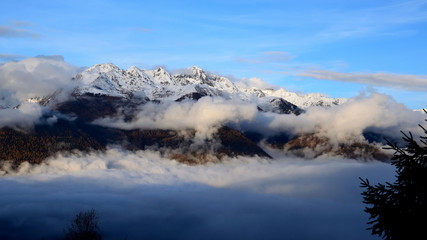 Obraz na płótnie Canvas View on Valtellina valley in a cloudy day