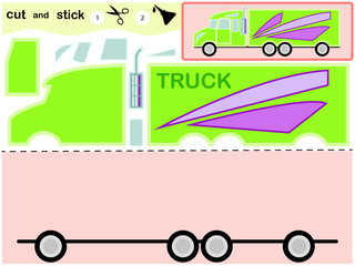 Educational paper game for kids, Truck. Use scissors and glue to create an image.