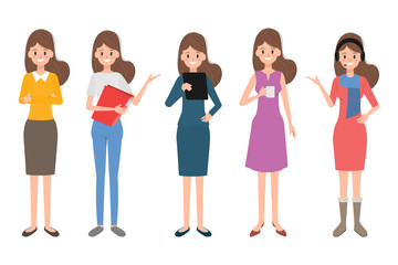 Fototapeta premium Set of working woman in different pose. People character in occupation.