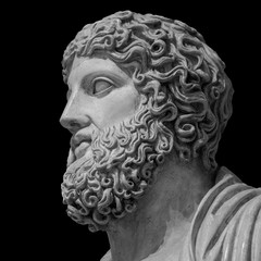 Marble statue of greek god Zeus isolated on black background - obrazy, fototapety, plakaty