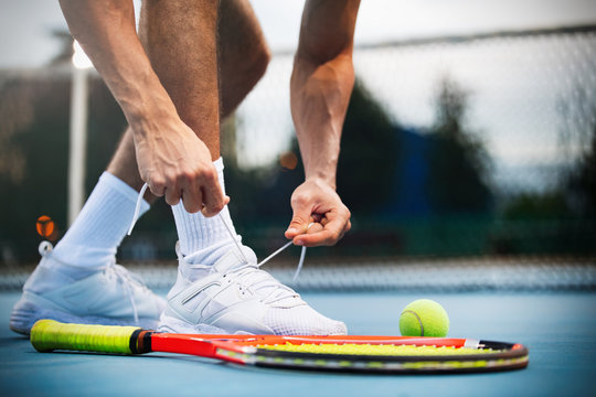 Tennis. Player is getting ready for the match. Sport, recreation concept