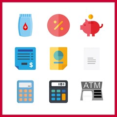 9 account icon. Vector illustration account set. invoice and receipt icons for account works