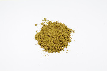 Organic hemp protein powder on a white background