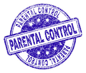 PARENTAL CONTROL stamp seal watermark with grunge texture. Designed with rounded rectangles and circles. Blue vector rubber print of PARENTAL CONTROL tag with grunge texture.