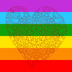 LGBT flag with design mandala heart happy valenetines day