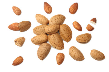 almonds isolated on white background top view