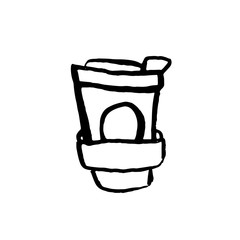 Paper coffee cup icon. Coffee to go grunge ink vector illustration.