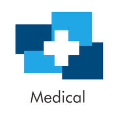 Logotipo abstracto Medical con cruz en espacio negativo en cuadrados color azul