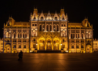 Fototapeta na wymiar Budapest, Hungary - December 08, 2018: Hungarian Parliament in Budapest at night. Photo Image