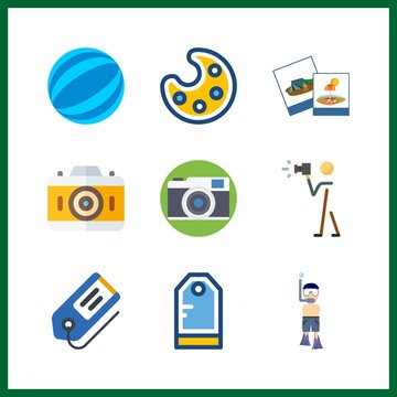 9 hobby icon. Vector illustration hobby set. paint palette and photography icons for hobby works