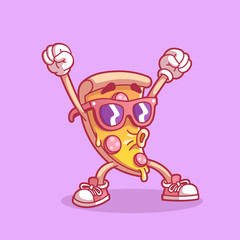 Pizza sticker. Fun cartoon mood. Modern flat style vector illustration clipart.
