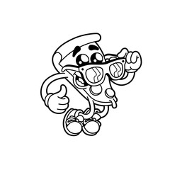 Pizza cartoon. Comic style with contour. logo design. Decoration for greeting cards, posters, patches, prints for clothes, emblems. Modern flat style vector illustration clipart.