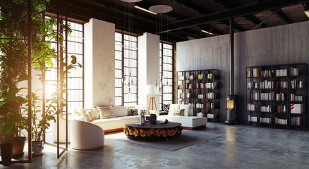 modern loft living room interior.