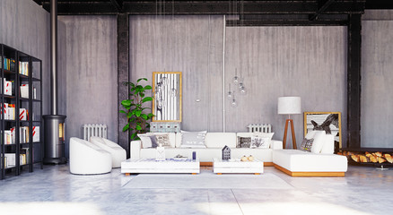 modern loft living room interior.