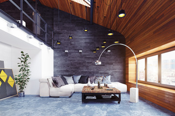 modern loft living room interior.