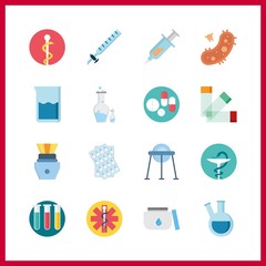 16 drug icon. Vector illustration drug set. medicine and pill icons for drug works