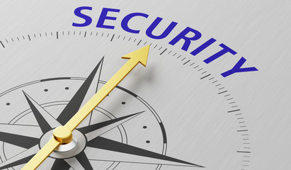 Compass needle pointing to the word Security