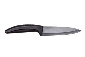 Black knife with ceramic blade on white background