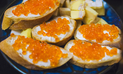 sandwiches with butter and red cavia