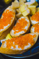 sandwiches with butter and red cavia