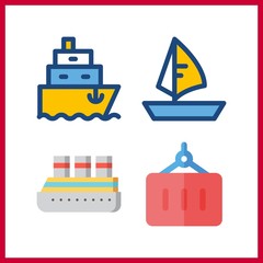 4 maritime icon. Vector illustration maritime set. ship and container icons for maritime works