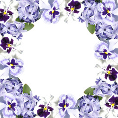 Beautiful floral background of pansies and hyacinth 