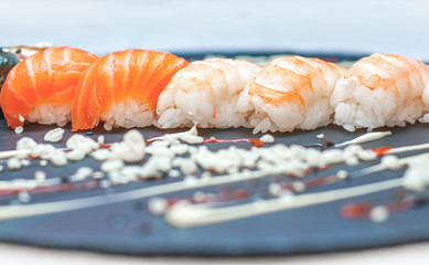 beautiful, bright, sushi sets,as a background, against the backdrop, closeup