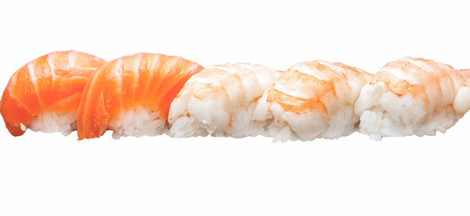 Seamless pattern with sushi. Food abstract background. Sushi on the white background.