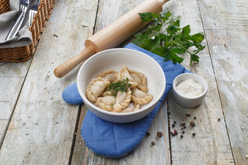 Bowl with tasty dumplings