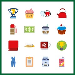 16 cup icon. Vector illustration cup set. cupcake and milk icons for cup works