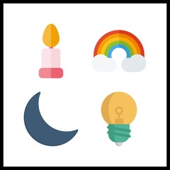 4 glowing icon. Vector illustration glowing set. rainbow and moon icons for glowing works
