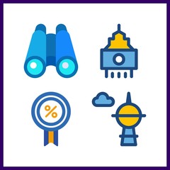 4 reflection icon. Vector illustration reflection set. skyscraper and binoculars icons for reflection works