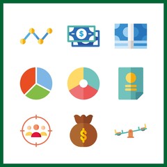 9 investment icon. Vector illustration investment set. money bag and money icons for investment works