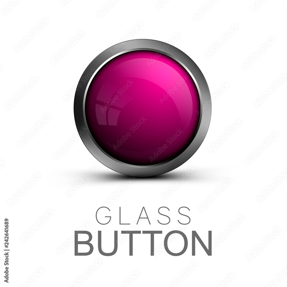 Aufkleber pink glass button with metal frame isolated on white background. vector illustration - vector