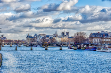 Pont des Arts and Ile de la Cite in winter - Paris, France