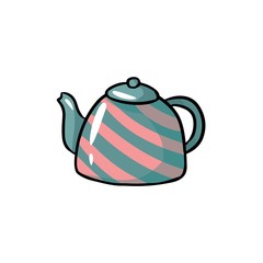 Teapot cute colorful doodle. Hand drawn cartoon icon