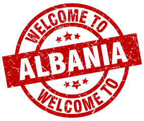 welcome to Albania red stamp