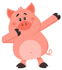 Obraz na płótnie Canvas Dabbing Pig Cartoon Character. Vector Illustration Flat Design Isolated On White Background
