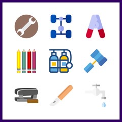 9 tool icon. Vector illustration tool set. wrench and oxygen tank icons for tool works