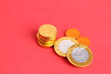 Stack of chocolate euro coins as a concept for finance