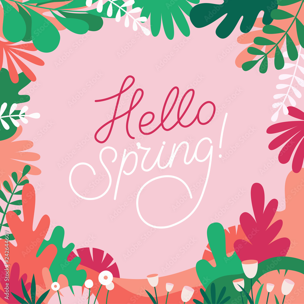 Poster vector illustration in trendy flat simple style - background with copy space for text - plants, leav