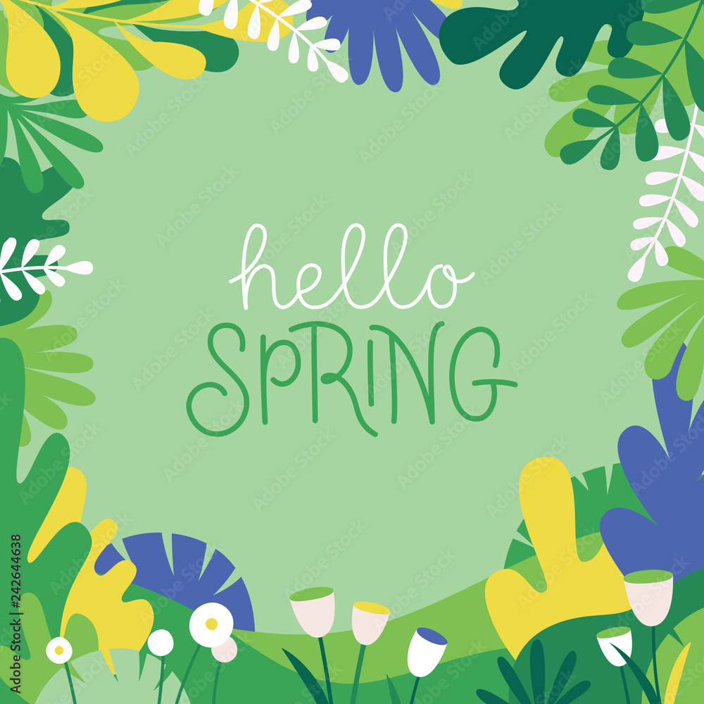 Poster vector illustration in trendy flat simple style - background with copy space for text - plants, leav
