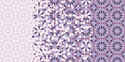 Tile repeating vector border. Geometric halftone pattern with color arabesque disintegration or breaking