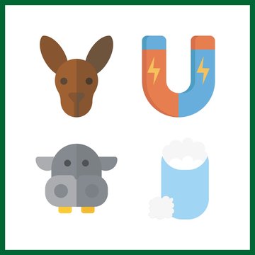 4 south icon. Vector illustration south set. hippopotamus and magnet icons for south works