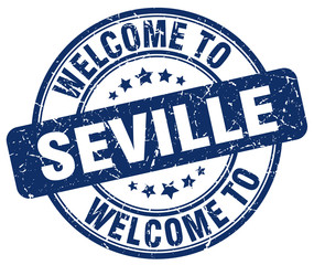 welcome to Seville blue round vintage stamp