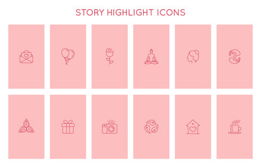 Vector set of icons and emblems for social media story highlight covers - design templates for lifestyle, travel and beauty bloggers