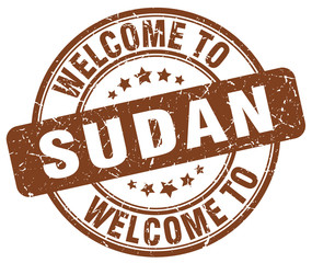 welcome to Sudan brown round vintage stamp
