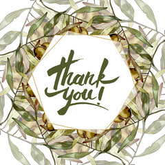Green olives watercolor background illustration set. Watercolour frame border square. Sale...