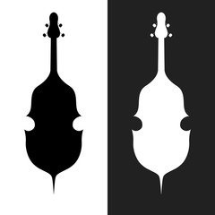 Hand drawn cello silhouette for musical store or school. Cartoon jazz or country music festival instrument. Vector isolated element.