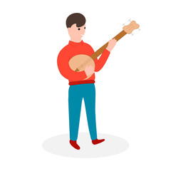 Country music player. Bluegrass musical festival. Vector isolated illustration. Banjo musician.